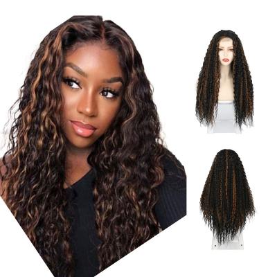 China Black Medium Lace Front Deep Wave Curly Wigs Highlight Part Synthetic Fiber Clean Soft Heat Resistant Special Color Wigs For Women for sale