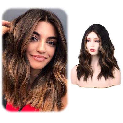 China Soft Clean Highlight Ombre Lace Front Bob Wigs 1B/27# Color 14inch Synthetic Short Body Wave Wigs For Women Remy Hair Brown Blonde for sale