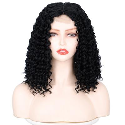 China Hot Selling Soft Clean African Synthetic Curly Lace Front Wigs 1B# Wigs 1B# Color 12inch Curly Hair Heat Resistant Lace Front For Women for sale