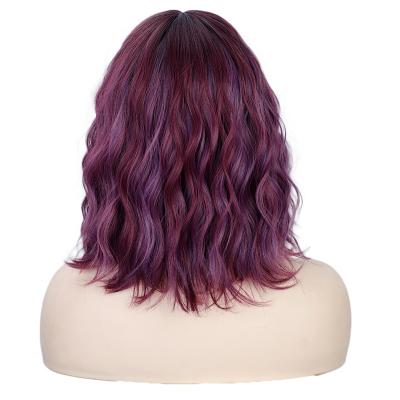 China 2022 New Style Synthetic Purple Short Clean Bob Water Wave Machine Made Soft Daily Wigs For Women Halloween Cosplay Party for sale