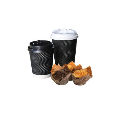 China Disposable Disposable JIANI Thickened and Durable Paper Cup Disposable Custom Logo Ripple Wall Tea Black Paper Cups For Beverage With Lids for sale