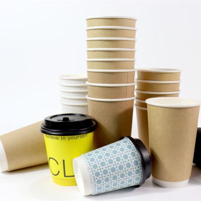 China Disposable Disposable JIANI 8oz 12oz 16oz Hot Drink Disposable Double Wall Kraft Paper Coffee Cups with Lids for sale