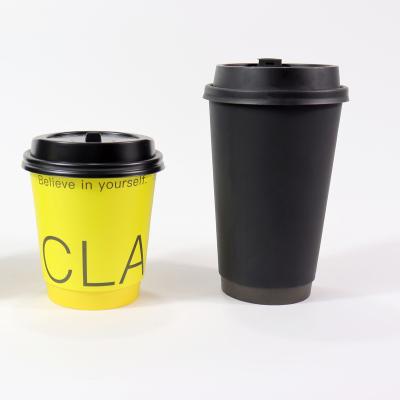 China Disposable Disposable JIANI Manufacture Custom Print Logo Disposable Double Wall Coffee Container Hot Coffee Paper Cup with PS Lids for sale