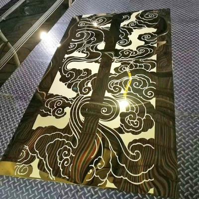 China Elevator Decoration AISI 304 Stainless Steel Sheet Mirror Etched PVD Color Coating Photosensitive Etching for sale