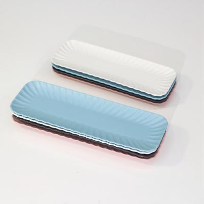 China Sustainable Color Glazed Ceramic Baguette&Loaf Long Rectangular Dish For Bread Dessert Cake for sale