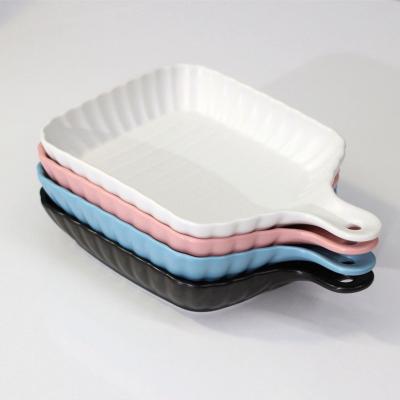 China Durable Modern Nonstick Ceramic Glaze Dish Tray Lasagna Baking Pans With Baking Handle Bakeware Set For Hotel Home Restaurant for sale