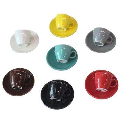 China Viable Wholesale Professional Ceramic 50ml Espresso Cup Gloss Color Glazed Coffee Cup And Saucer Set Custom Logo For Coffee for sale