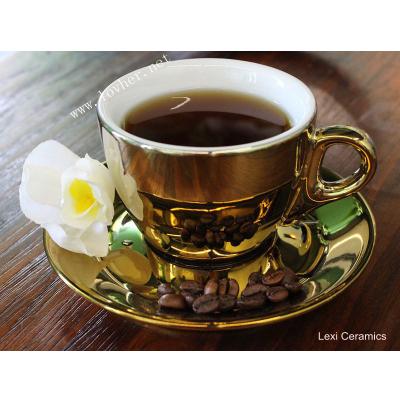 China Promotion Viable Customized Porcelain Gold Espresso Coffee Cup And Saucer Set Cappuccino Latte Cup For Cafe for sale