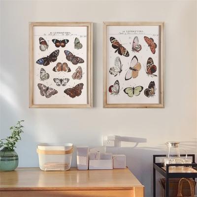 China Waterproof Customized 2 Groups And Frame Paintings Set Home Decor Picture Frame Artificial Butterfly 3D Photo Frames Natural Wood for sale