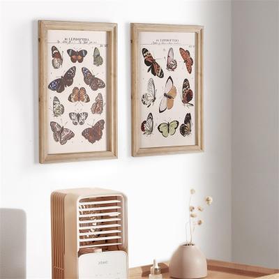 China Waterproof Modern Wood Animal Frame Decorative Painting Butterfly And Green Wood Botanical Leaf Monstera Print Wall Art For Living Room for sale