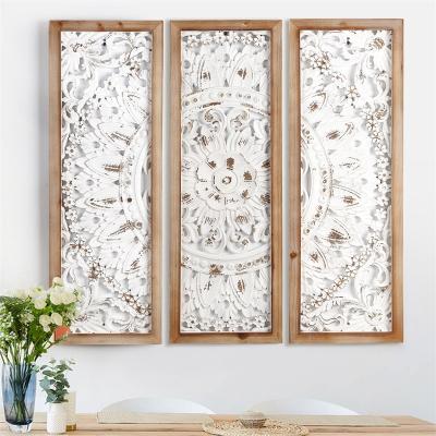 China MDF shabby chic hanging wall panel decorative and hand crafted wood wall decor wall panel for living room bedroom office carving crafts for sale