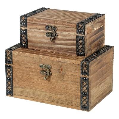 China Fir Customized Wholesale Unfinished Decorative Wooden Box Treasure Chest Boxes Mini Craft for sale