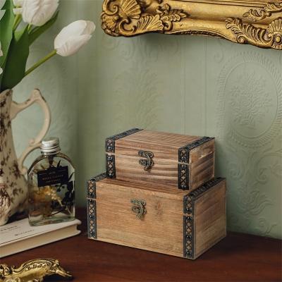 China Wholesale Fir XIAOAIKA Retro Portable Jewelry Box Lockable Wooden Treasure Box for sale