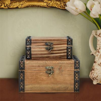 China Fir XIAOAIKA Vintage Style Wood With Decorative Latch Nest Storage Chests, Jewelry And Trinket for sale