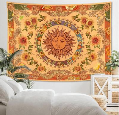 China Custom Logo Printing Cotton Polyester Fabric Sunset Nature Landscape Wall Tapestry Traditional Home Decor Fabric Tapestry for sale