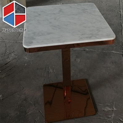 China Carrara Modern White Marble Coffee Table Square With Stainless Steel Table Leg for sale