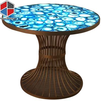 China Modern Blue Agate Light Led Bar Table With Nest Base for sale