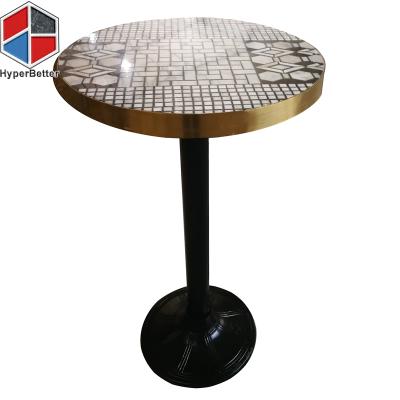 China Popular modern black and white mosaic round bar table modern marble top for sale