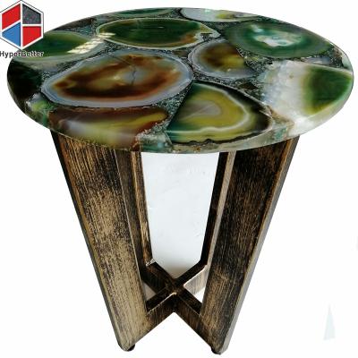 China (Size) 16inch Multigreen Agate Adjustable Bed Side Table Antique Metal Base for sale