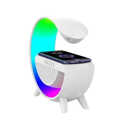 China Wireless Charger For Mobile Phone Multifunctional Fast Wireless Charger 15w RGB Light G Shaped 40w 2 Type-C Fast Control Time Wake Up BT Speaker for sale