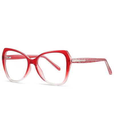 China Custom Logo Oversized Bling Gradient Frame Red Glass Eyewear Bling Popular Floral Frames Optical Frames PF2011 for sale