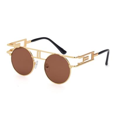 China Fashion Sunglasses 2048 New Fashion Vintage Mirror Shades Hollow Out Temple Gold Metal Round Steam Punk Sunglasses for sale