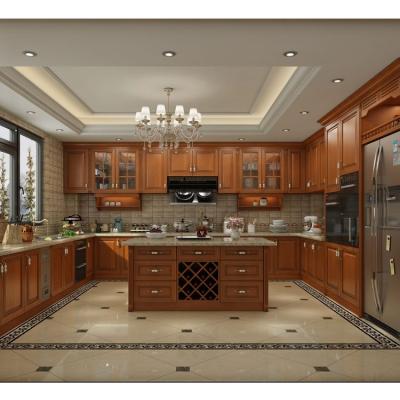 China Hot Selling Solid Wood Kitchen Cabinets Luxury European Style Ivory Modern Style Kitchen Sideboards for sale