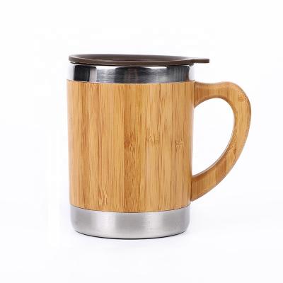 China 2021 16oz PORTABLE Stainless Steel Eco Friendly Bamboo Mug With Handle Food Grade For Drinking for sale