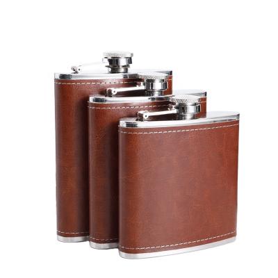 China Hot Sale 8oz Rustic Leather Flask Amazon Logo Custom Stainless Steel Hip Flask Set Wholesale BPA Free for sale