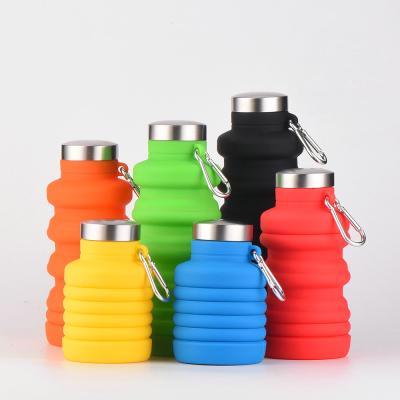 China Viable Leak Proof Collapsible Silicone 500ML Water Bottle Food Grade Portable Outdoor Sports Maker for sale