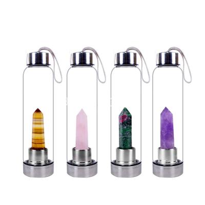 China Stored Crystal Drinking Water Bottle with Gemstone Center Elixir Crystal Bottle with Point Healing Obelisk Wand Natural Crystal Energy for sale