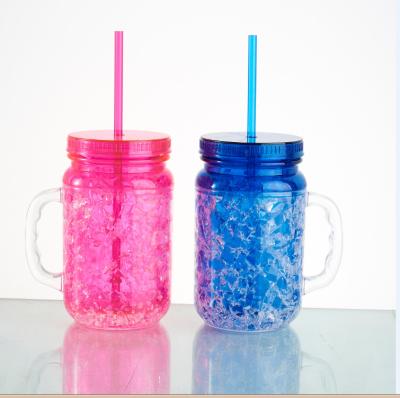 China 350ml Plastic Mason Jars Stocked With Straw Unbreakable Clear Plastic Tumbler Cup With Straw Wide Mouth Mugs for sale