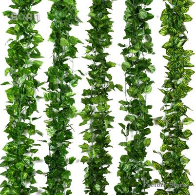 China Wholesale Minimalist Amazon 12pcs Ivy Garland Green Leaf Vines Artificial Grape Garland Cheap Hanging Plant Vine for sale