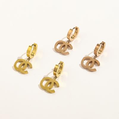 China Wholesale CLASSIC Women's Stainless Steel Earring Design Jewelry Gold CC Stud Earrings for sale