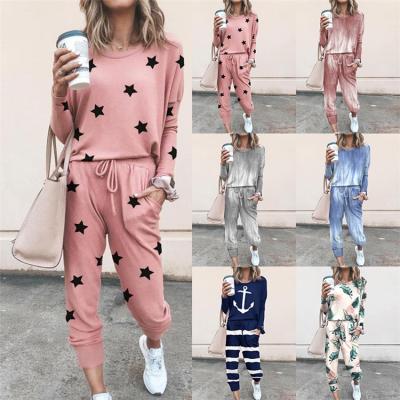 China QUICK DRY Drop Shipping Loose Printed Casual Cute Long Sleeve Sets For Women 2Pcs Set Female for sale