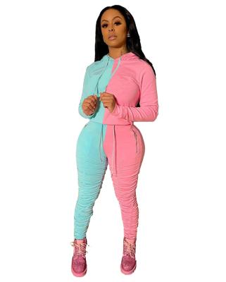 China QUICK DRY drop shipping two piece set set cute casual hit pleats color long sleeve sports for women woman sets for sale