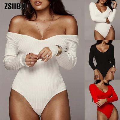 China Long Sleeve Pit Strip Autumn Winter Off V-Neckline QUICK DRY One Piece Rompers 2021 Elegant Women Off Shoulder Women Overalls for sale