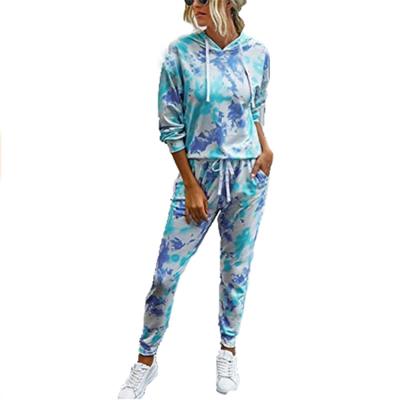 China QUICK DRY Drop Shipping Autumn Winter Women's Printed Tie Dye Pajamas Women's Casual Home Wear Long Sleeve Night Suit Print Pajamas Set for sale