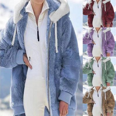 China Waterproof Drop Shipping 2021 New Autumn And Winter Loose Plush Zipper Hooded Women's Jackets And Coats Tops Jacket Coat for sale