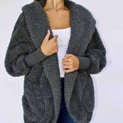 China Waterproof Drop Shipping Women Autumn And Winter Hooded Pocket Design Cardigan Coat Ladies Jackets Furry Fleece Jacket for sale