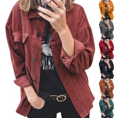 China Drop Shipping Sustainable Corduroy Buttoned Cardigan Long Sleeve Lapel Loose Padded Shirt Custom Jacket Slim Fit Jacket for sale