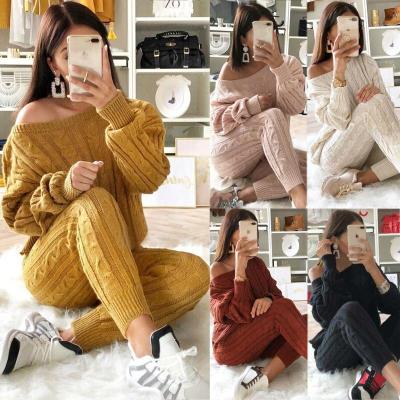 China Anti-wrinkle Dropshipping 2021 Autumn Winter Solid Color Womens Knit Sets Plus Size Oversized Sweater Customize Sweaters Knitting Patterns for sale