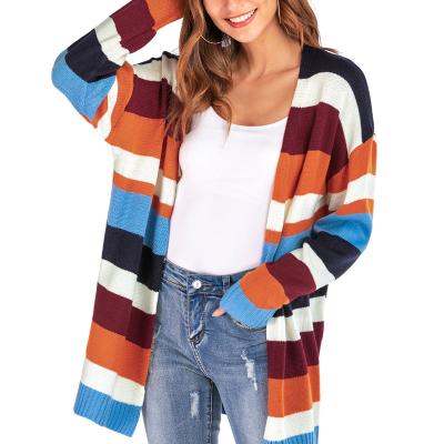 China 2021 Dropshipping 2021 Anti-wrinkle Lady Striped Custom Autumn Winter Knit Sweater For Women Cardigan Sweater Women for sale