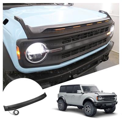 China Duarable Car Accessories Engine Hood Protector Bonnet Guard Front Bug Shield Hood Deflector With Lights For Ford Bronco 2021 2022 2023 for sale