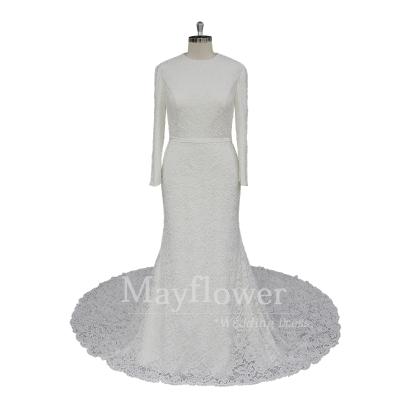 China Anti-Static Top Quality Lace Style Arabic Wedding Dress Long Sleeves Muslim Wedding Dress for sale