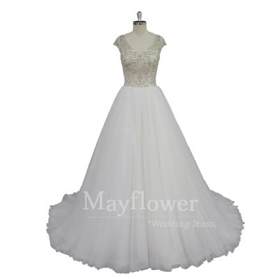 China Cap Sleeves Anti-Static Rhinestone Applique Bridal Gown Wholesale Wedding Dress Suzhou for sale