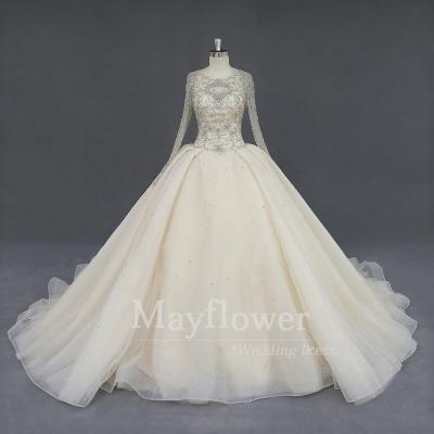 China Embroidery Anti-Static Wedding Dress Heavy Beaded Rhinestone Long Sleeve Wedding Dress for sale