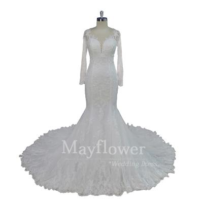 China Good Quality Anti-Static Sweetheart Deep Neckline Long Sleeves Lace Up Wedding Bridal Dresses for sale