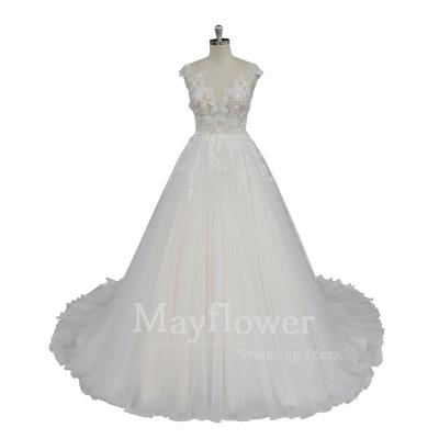 China Anti-Static Bling Cap Sleeves Bling Wedding Dress Beaded 3d Flowers To Lace Up Wedding Dresses for sale