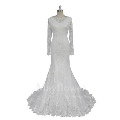 China Wholesale Anti-static V-Neck Long Sleeves Mermaid Wedding Dress Sample From Alibaba New for sale